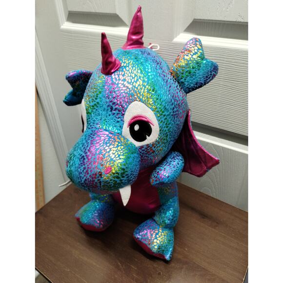 Toy Factory 16" Drago Dragon Rainbow Metallic Pink Belly Plush Stuffed Animal - Picture 3 of 10